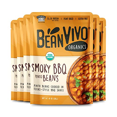 Organic Refried Beans With Vegan Chorizo And Bbq Pinto Beans, Seasoned & Ready To Eat, Plant Protein, Vegan, Gluten Free, Microwaveable, Instant Meals - Pack Of 6 In Each Flavor. #TOP2
