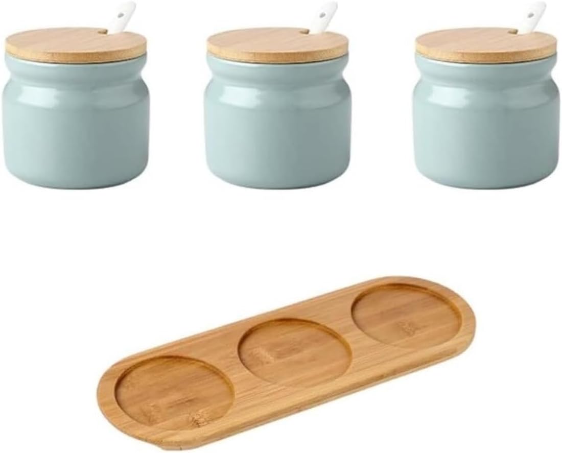 Condiment Jar Spice Container,Ceramic Seasoning Bottle Set, Combination Salt Kitchen Counter Accessory,