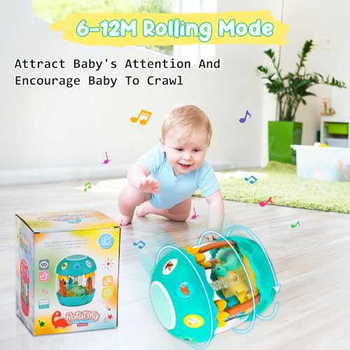 M SANMERSEN Baby Boy Toys 6-12 Months, Dinosaur Rotating Light Up Musical Baby Toys for 0-6 12-18 Months Newborn Infant Crawling Tummy Time Toys, Birthday Xmas Valentines Day Baby Boy Gifts - Green - Image 4