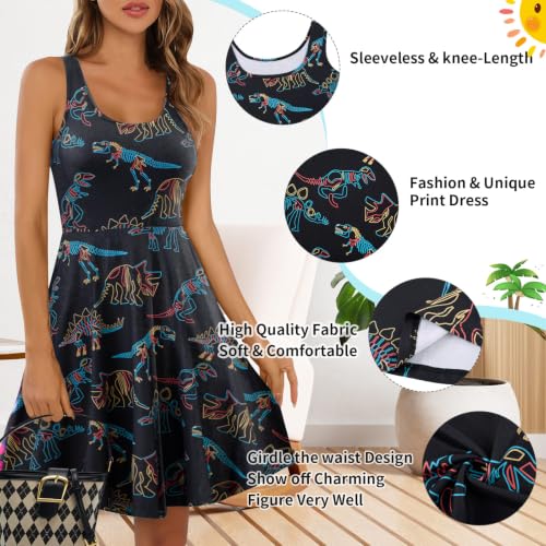 Image of uideazone Women Funny Print Sleeveless U Neck A Line Casual Midi Dress