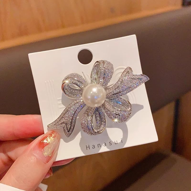 Image of Pearl Brooch Pins for Women, Cubic Zirconia Brooch Rhinestone Lapel Pin Fashionable Chaming Dress,Scarves Shawl Clip Clothes Bags Decoration Jewelry
