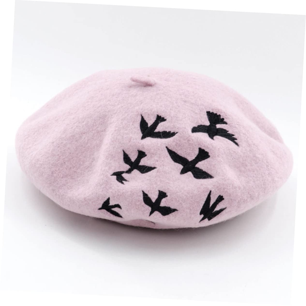 Holibanna Woolen Beret Hat Embroidery Style Soft and Breathable Ideal for Autumn/Pink
