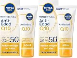 NIVEA SUN Q10 Protección Facial Antiedad SPF50+ Transpirable - Crema Solar Facial UV - Reduce Arrugas en 7 Días - Q10, Licocalcón A - 0% Sensación grasa - Piel Madura - 40 ml