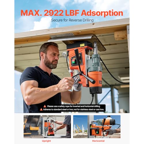 VEVOR Mag Drill Press, 1550W 2" Boring Diameter, 2922lbf Power Magnetic Drill, 500 PRM, 10-Speed, Electric Drilling Machine for Metal Surface, Industrial and Home Improvement
