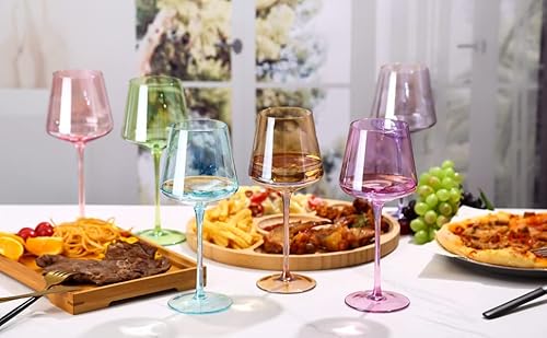 Physkoa Colored Wine Glasses Set Of 6 - Colored Wine Glasses With Stems,Stemmed Multi-Color Wine Glasses,Crystalhand-Blown,Color Glassware,Great For All Occasions & Special Celebrations #TOP3