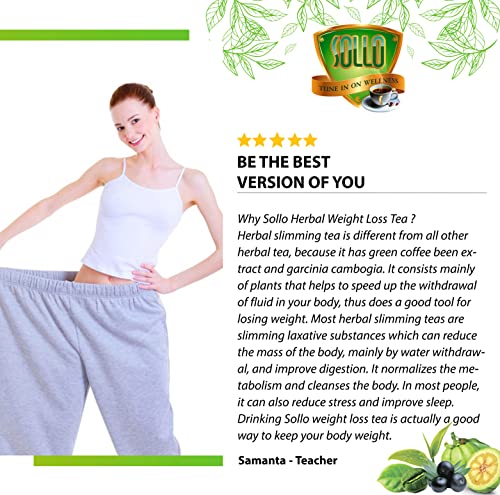 SOLLO Organic Weight Loss Tea, Detox Green Tea Pods, Reduce Bloating & Appetite Suppressant, Slimming Tea, Compatible with 2.0 Keurig Brewers USDA Organic, 24 Ct