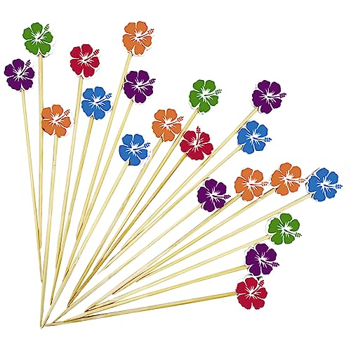 100pcs Flower Cocktail Picks, Toothpicks for Appetizers, 4.7 inch Long Bamboo Skewers, Bamboo Handmade Cocktail Sticks Appetizer Skewers for Fruits Drinks Desserts Party Food Decoration