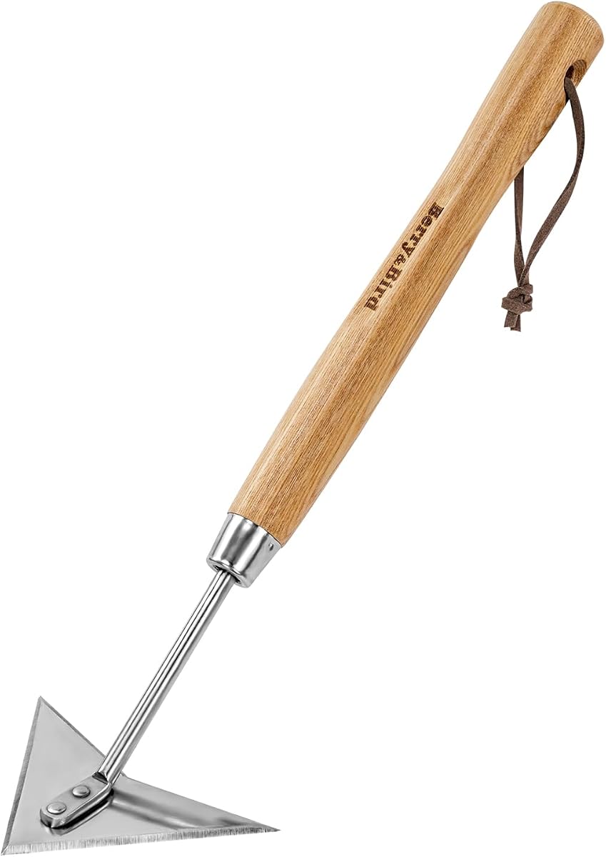 Berry&Bird Triangle Hand Hoe, 15.2’’ Winged Weeder Tool with Wood Handle | Triangle warren hoe with sharp edges, easily slips between plants for weeding, edging without harming delicate seedlings.