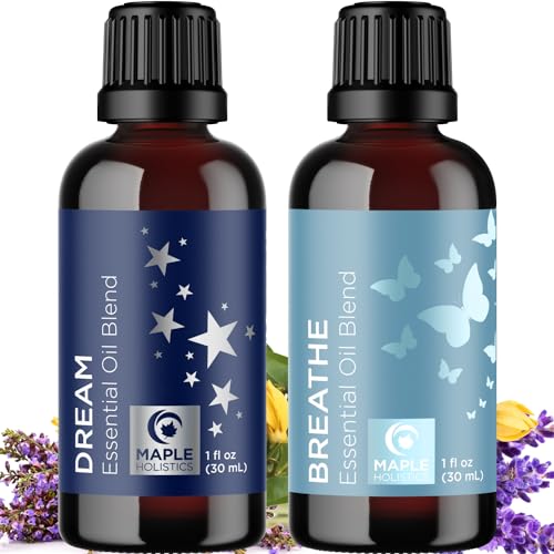 Aromatherapy Essential Oil Blends for Diffusers – Diffuser Essential Oil Set with Dream Essential Oil Blend and Breathe Essential Oil Blend – 100% Pure Must Have Aromatherapy Oils – 1 Fl Oz Each
