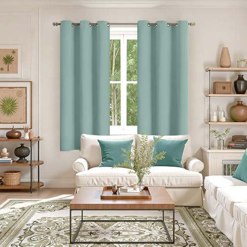 Image of YoungsTex Sage Green Blackout Curtains 48 Inches Length 2 Panels - Short Thermal Insulated Drapes with Grommet Room Darkening for Living Room Kitchen Bedroom, 42 x 48 Inch