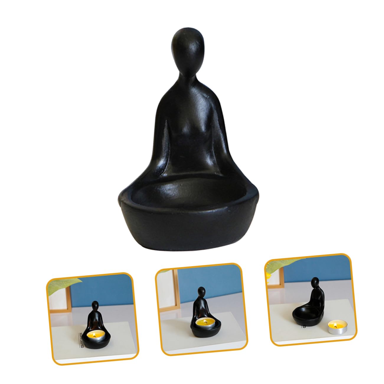 Amosfun 3st Leuchter Kerzenschale Abstrakte Kunstskulpturen Denker Figur Kegelkerzenhalter Moderne Kerzenhalter -statue Abstrakter Charakter Für Tisch Harz Black