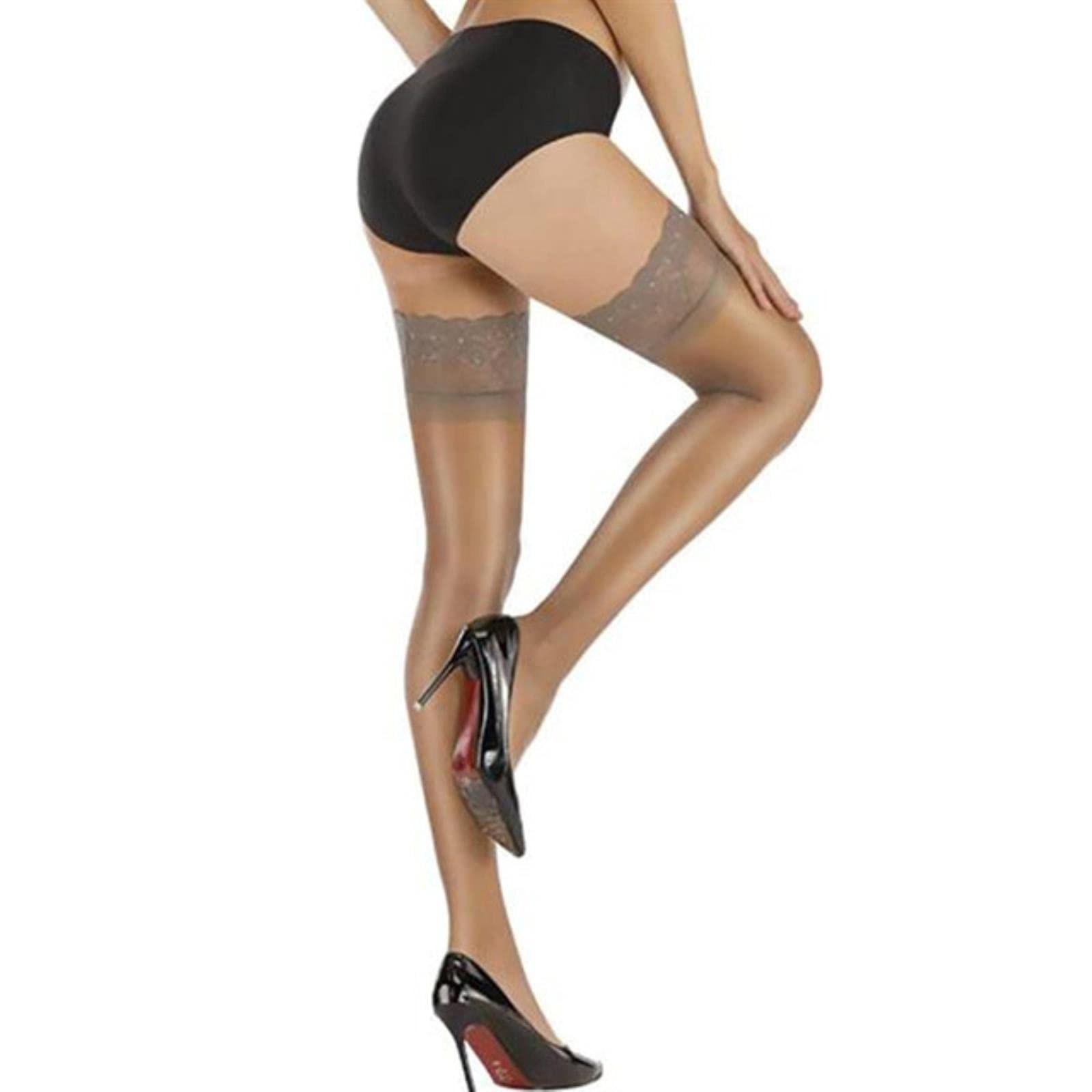 Medias de Silicona Antideslizantes para Mujer, Parte Superior de Encaje de Pavo Real de Moda, Medias Brillantes, puntillas, Transparentes, Transpirables y sexys (Gris A)
