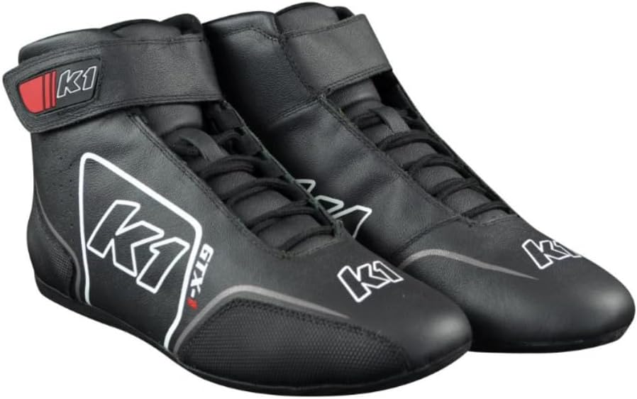 K1 Race Gear K1 GTX-1 Adult Soft Leather and Nomex® Auto Racing Shoes - SFI 3.3/5 - Black, Grey Size 10