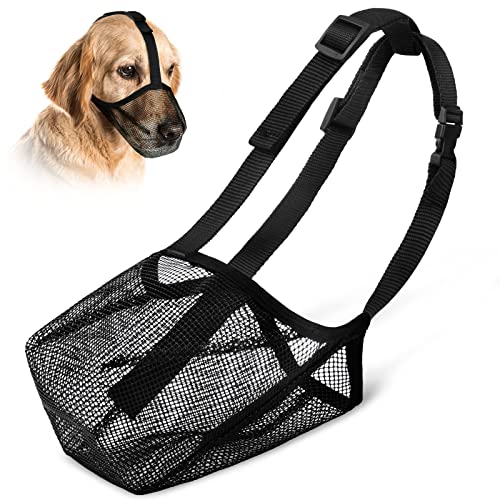 VSSHE Dog Muzzle, Soft Adjustable Mesh Muzzles, Breathable Pet Mask Dog Training Muzzle, Prevent Eating Biting Chewing Dog Mouth Guard Cover for Small Medium Large Dogs (Black, Large)