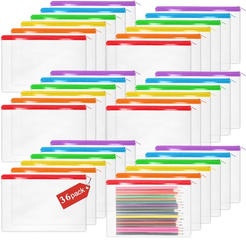 Image of Feifeiya 36 Pcs Clear PVC Pencil Pouch Bulk 8.66 x 5.71 Inch Soft Pencil Case Bag Transparent Zipper Pouch for Study School Supplies Travel Storage (Colorful)