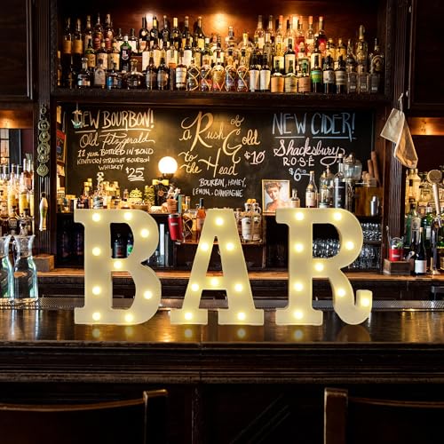 Image of Light Up BAR Sign, BAR LED Marquee Letter Light (Warm White) | BAR Letters with Lights, Battery Operated Light Up LED Letter for Pub Home Bar Party Decoration