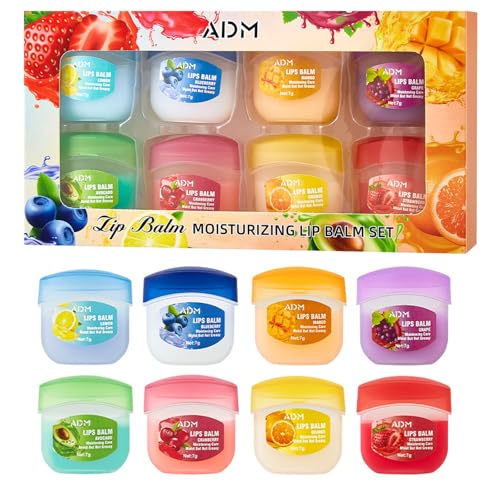 Lip Balm Set, 8 Fruity Flavors Lip Balms Multipack, Moisturizing Lip Care With Natural Oils For 24h Moisture Care, Lip Moisturizer For Dry Lips, Gifts For Teenager Girls (8Pcs)