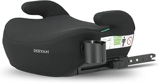 Deryan Kindersitzerhöhung Auto mit ISOFIX 125–150 cm, 6–12 Jahre, 22-36 kg, Sitzerhöhung, Einfache Gurtinstallation, Vollständig gepolstert, ECE R129 i-Size, inkl. Getränkehalter, Schwarz