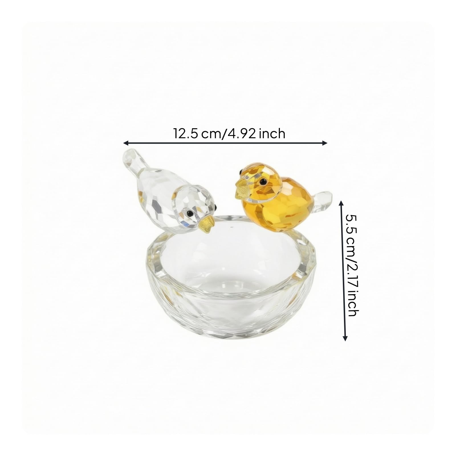 Colcolo Adorno de Mesa Pájaros de Cristal Figura Escultura Ornamento Vidrio Transparente con en Nido Redondo Cuerpo Facetado Que al Iluminarse Adecuado para, Transparente Y Amarillo