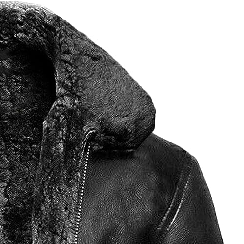 JEsilunmaMY Winter Fuzzy Sherpa Leather Coat for Men Fleece Lined Fur Collar Motorcycle Jacket Warm Thicken Bomber Overcoat4