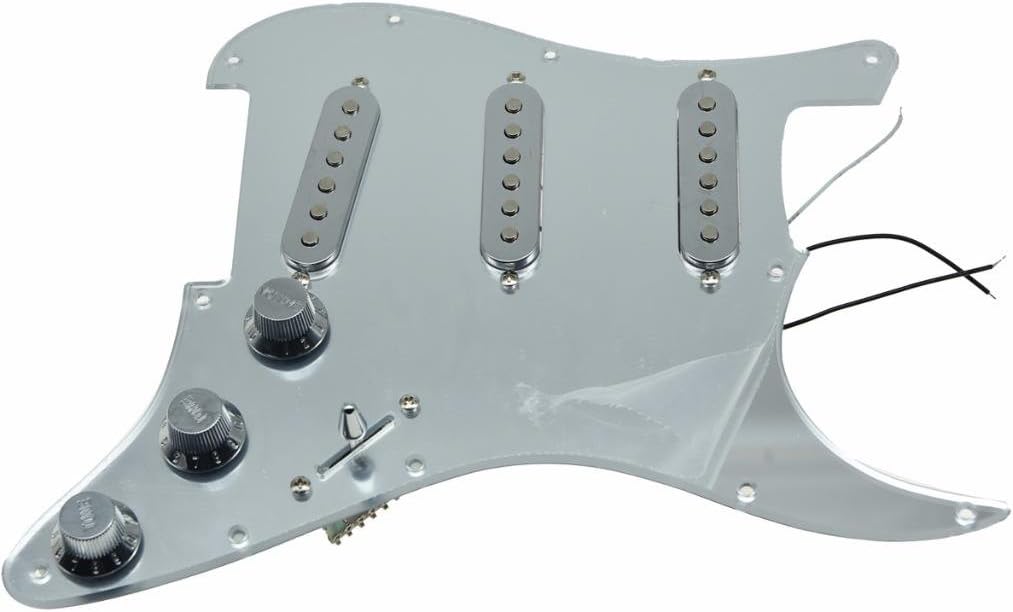 KAISH Loaded American ST/Strat Style SSS Pickguard Prewired Pick Guard with Ceramic Pickups for Stratocaster/Strat Silver Mirror With Chrome Covers and Knobs
