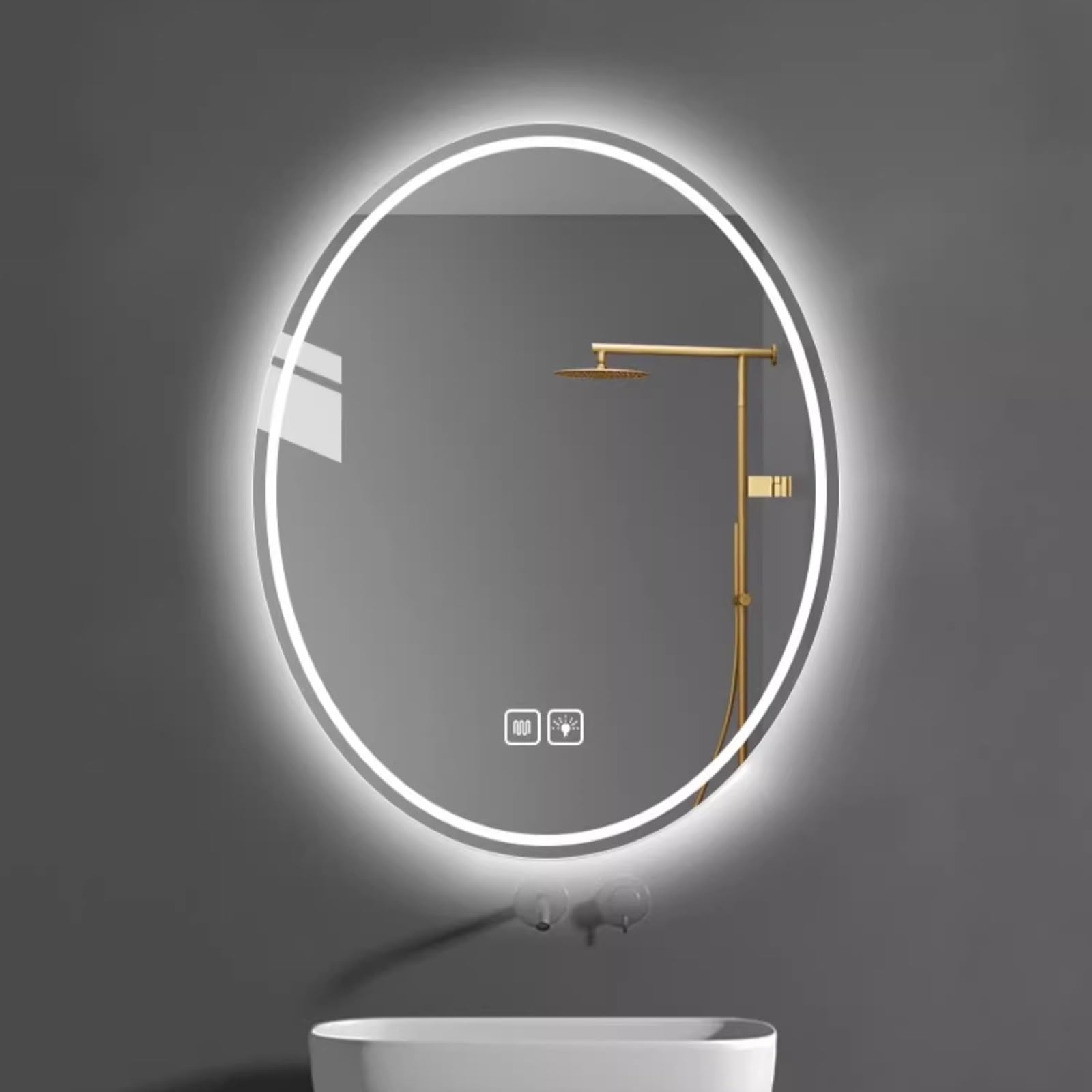 WJFTODAY Dimmable Oval LED Bathroom Mirror – Wall-Mounted Vanity Mirror with Backlight, Anti-Fog, Shatter-Proof, 3 Color Settings, 50x70cm (20x28in) - Modern Home Decor