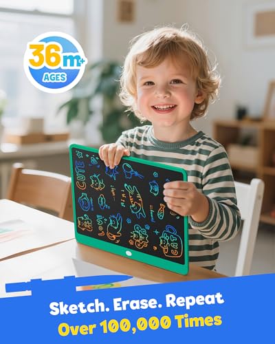 Image of TEKFUN LCD Writing Tablet for Adults, Large Doodle Board, 16 Inch Colorful Drawing Tablet Writing Pad, Toddler Toys for 3 4 5 6 7 8 9 Year Old Girls Boys Teen, Birthday Gifts for Kids (DarkGreen)
