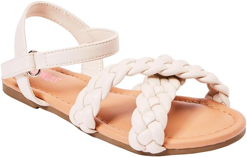 FabKids Girls Size 12 Braided Open Toe Ankle Strap Flat Lightly Padded Sandals Summer Holiday Party Dress Shoes for Toddler Little Kid