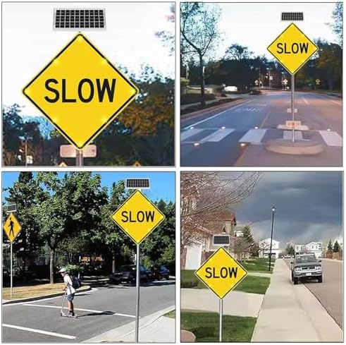 24-Inch Solar-Powered LED Pedestrian Crossing Sign - Flashing Traffic Warning with Reflective Film for Enhanced Visibility and Safety