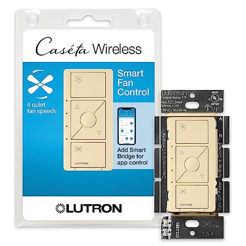 Lutron Caseta Smart Fan Speed Control Switch (Lutron Smart Hub Required), Single-Pole, PD-FSQN-IV, Ivory