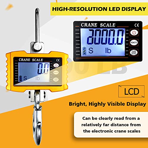 Image of YATOINTO 2200lb Digital Crane Scale High Precision Heavy Duty Industrial Hanging Scale with Remote Control Aluminum Case CE Certified Electronic Weighing Crane Scale, for Garage Farm Hunting Fishing