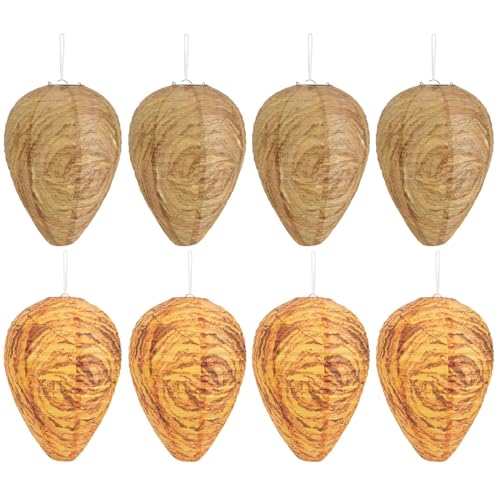 DECYOOL 8 Pack Paper Wasp Nest Decoy Hanging Wasp Nest Stay Away from Wasps Hornets Yellow Jackets(Dark Brown Orange)