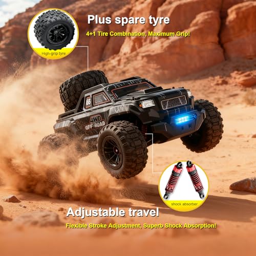 dexinco Coche teledirigido sin escobillas, coche teledirigido 1/16, 55 km/h, camión teledirigido de alta velocidad, camión teledirigido 4WD All Terrains, camión teledirigido, 2,4 GHz RC Crawler con 2 - imagen 7
