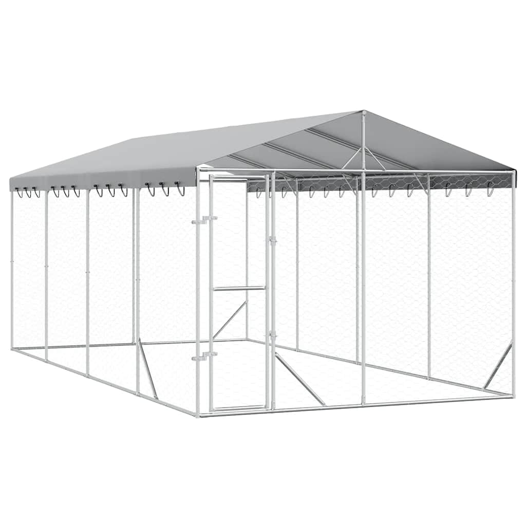 vidaXL Cuccia Cani da Esterno Tetto Argento 3x6x2,5 m Acciaio Zincato