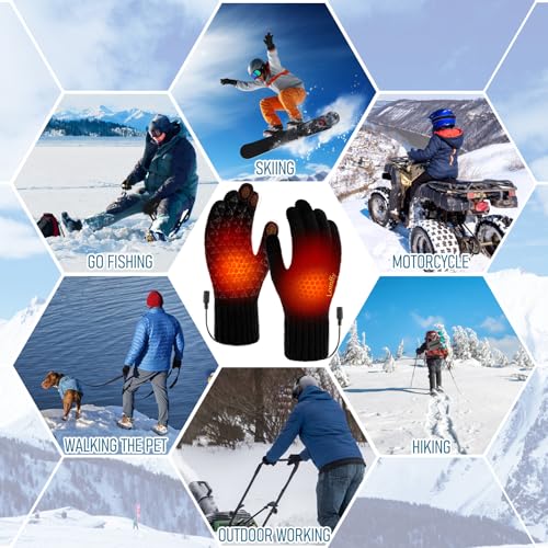 Lomffy USB Beheizte Handschuhe Fäustlinge für Herren Damen, Heiz-Handschuhe Vollfinger Beheizte Beheizbare Handschuhes Beidseitige Beheizung Winterhandschuhe Handwärmer für Radfahren Ski Bergsteigen