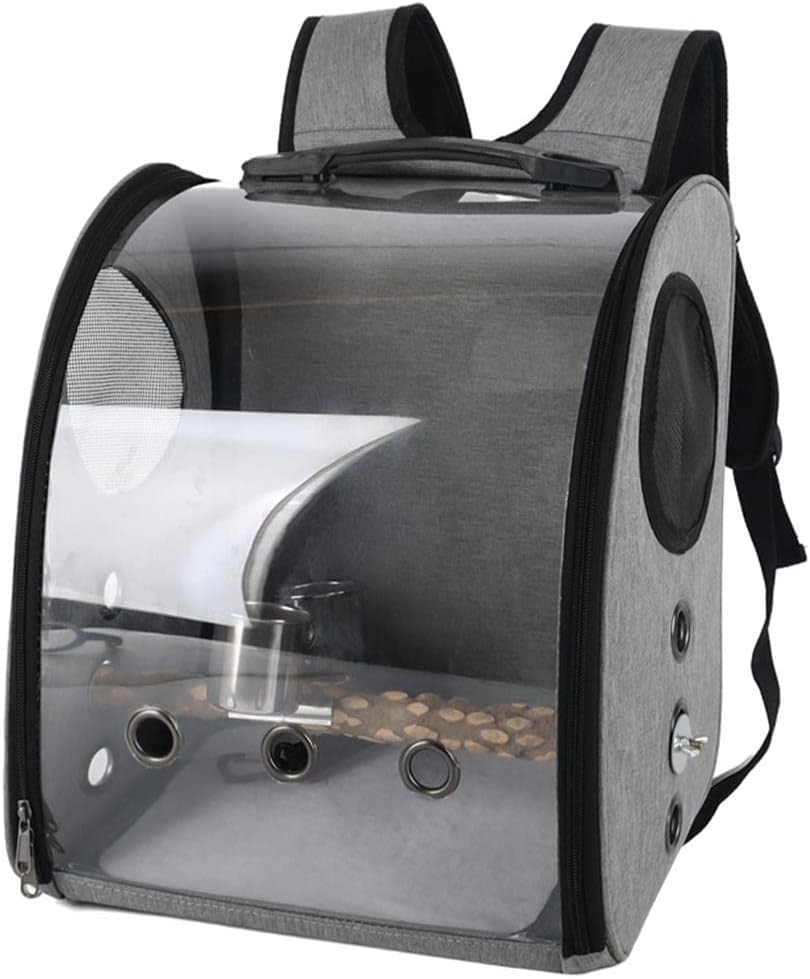 Compact Carrier for Birds with Clear View and Travel Features, Gray