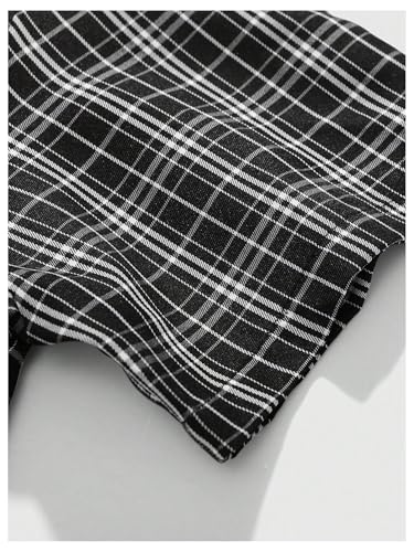 Men's Plaid Baggy Shirts Letter Graphic Short Sleeve Button Down T Shirt4