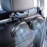 ELOHEI Backseat Car Fan,12V Quiet 3 Speed 360° Rotate Dual Head Usb Car Fans Strong Wind Power for Universal Cars SUV Sedan Trucks(Black)