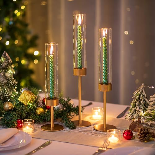 Romadedi Glass Hurricane Candlestick Holders Gold Set Of 6 Taper Candle Holder Bulk Tall Clear Glass Cylinder Table Centerpiece Wedding Decor Party Birthday Christmas Home Decorations thumb #3