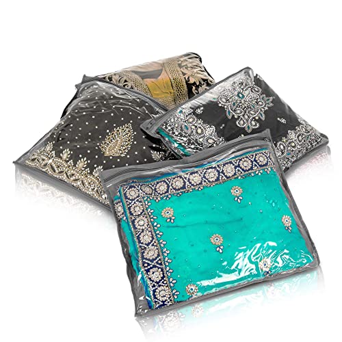 FiNeWaY Pack of 20 Clear Saree Clothes Garment Sari Storage Bags Wardrobe Organiser Grey
