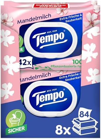 Tempo Toilettenpapier Feucht Mandelmilch & Panthenol, 16er Pack (8 x 2 x 42 Stück)