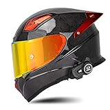 Casco Fibra di Carbonio per Moto con Interfono Integrato Bluetooth Casco Integrale Moto con Doppia Visiera Omologato ECE per Uomini e Donne Adulti, 2~3 Citofono Piloti, Radio FM, Chiamate HD F,XL