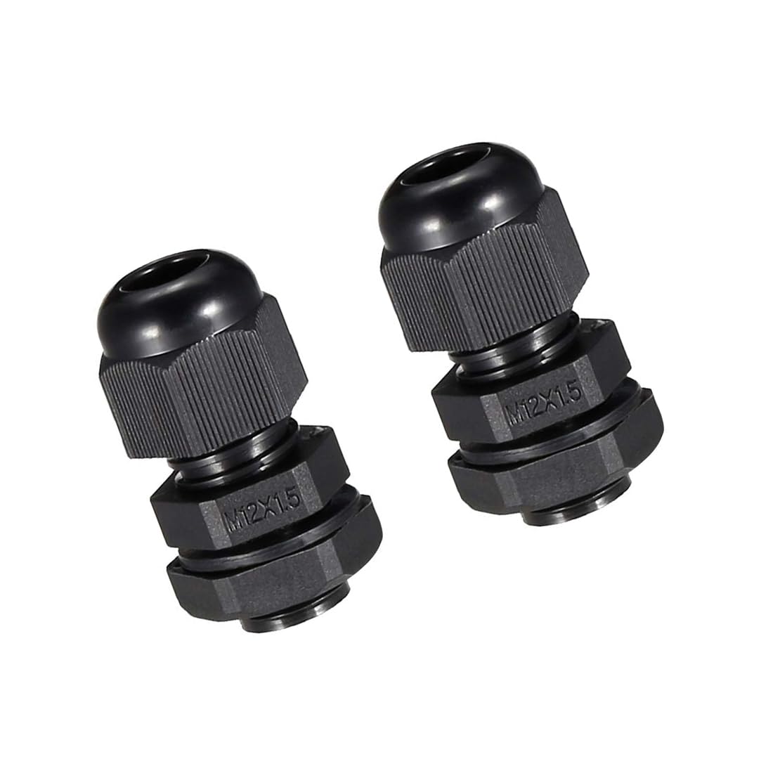 Unifizz 2Pcs M12 Cable Gland – Durable Threaded Wire Connector with Locknut for 3-6.5mm Dia Cable Wire, Black