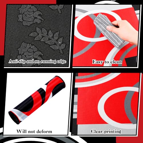 Juego de 3 tapetes geométricos rojos y negros para cocina miniatura 5