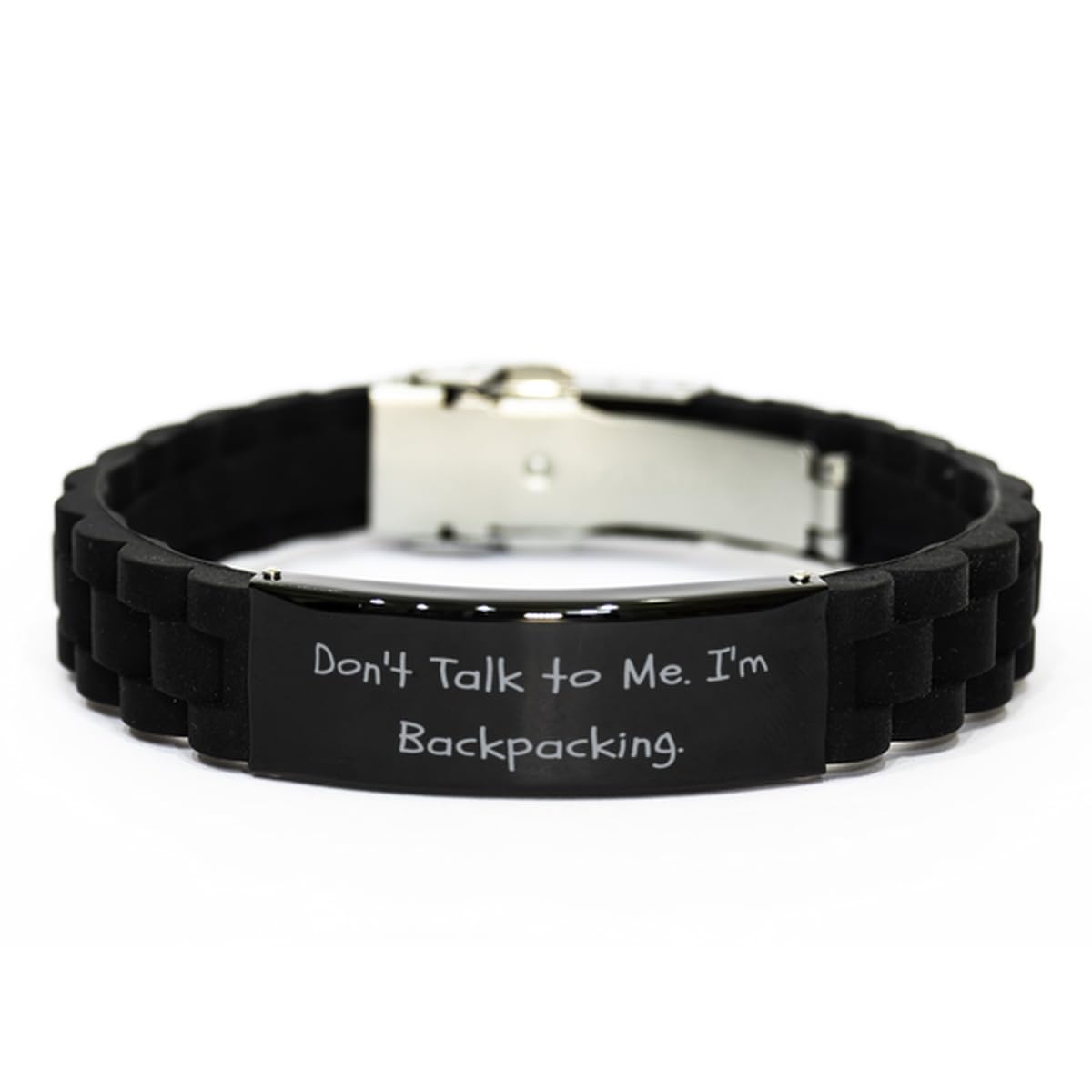 Epic Backpacking Gifts, Don't Talk to, Backpacking Black Glidelock Clasp Bracelet From Friends, Engraved Bracelet For Friends, Affordable backpacking gifts, Inexpensive backpacking gifts, Cheap