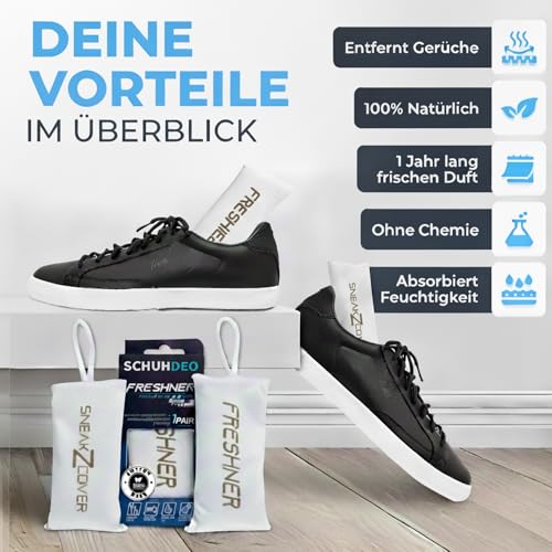 Freshner Schuhdeo gegen Fußgeruch und Schweißfüße | Geruchsentferner und hinterlässt einen frischen Duft | Für Arbeitsschuhe, Sport-Schuhe und Sneaker (Weiß - Cotton Pure)