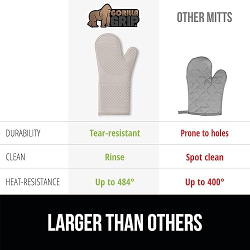 Miniatura 8 de Gorilla Grip Juego de guantes de horno de algodón grueso resistentes al calor, forro acolchado suave, agarraderas de agarre fuerte para sartenes