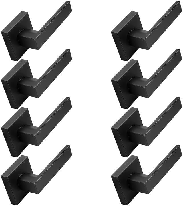 Probrico Matte Black Half Dummy Levers, Square Non-Turning Door Knobs for Left or Right Handed Doors, Interior Keyless Door Handle for Closet or Pantry (8 Pack, Single Side)