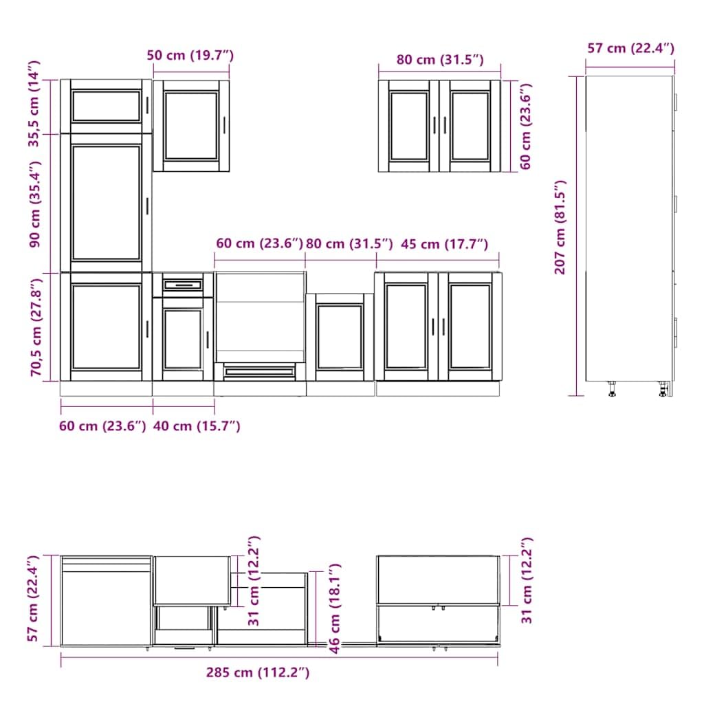 IKAYAA Mueble de Cocina 7 Piezas Kalmar, Cocinas Completas, Muebles Modulares, Armario Inferior de Fregadero, Armario Colgante para Horno Negro