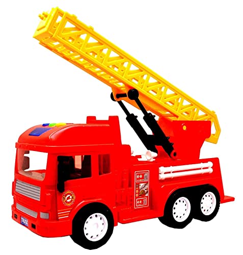 Image of Friction Powered Fire Rescue Truck Toys with Lights Siren Sound Unbreakable Fire Engine with Rescue Rotating Ladder Crane Toy for Kids Boys Girls Pull Back Vehicles (Multicolor)